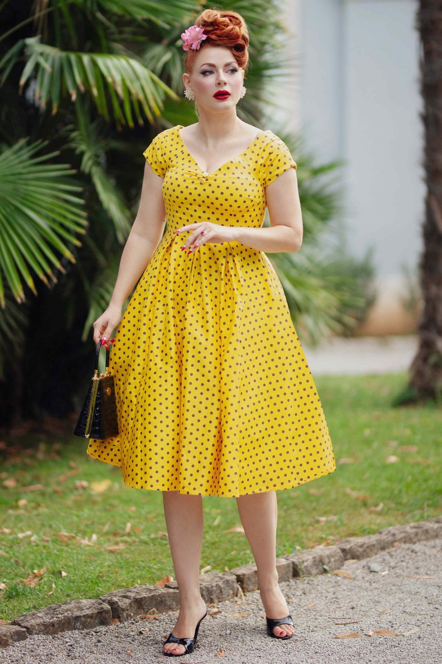 Lily Yellow Polka Dot Off Shoulder Dress