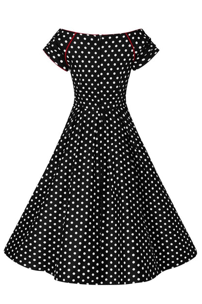 Lily Off Shoulder Black & White Polka Swing Dress