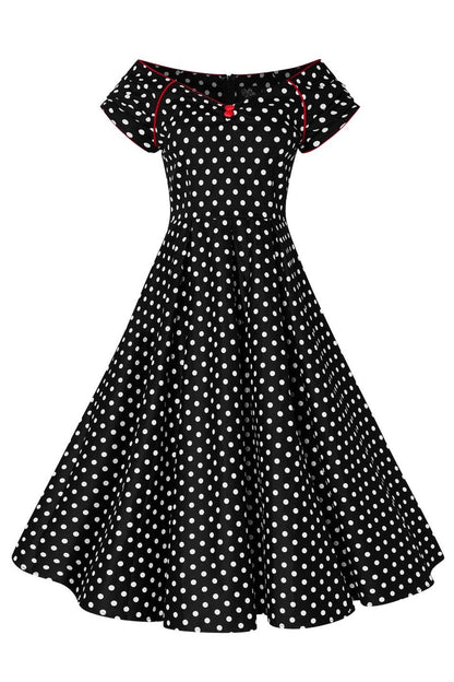 Lily Off Shoulder Black & White Polka Swing Dress