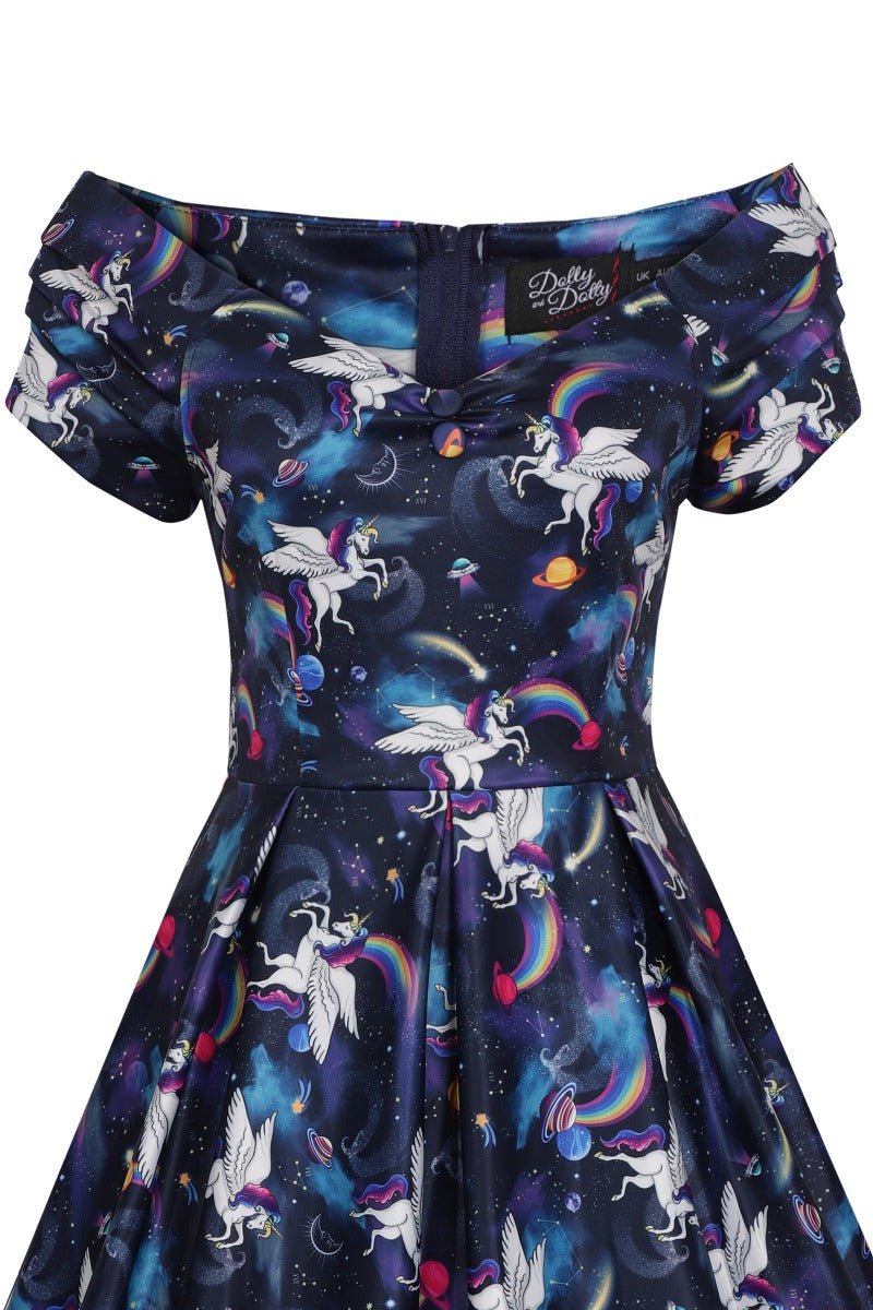 Lily Retro Off Shoulder Unicorn Swing Dress