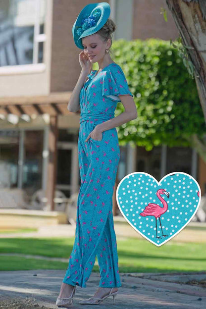 Esther Pink Flamingo & Pebble Turquoise Jumpsuit