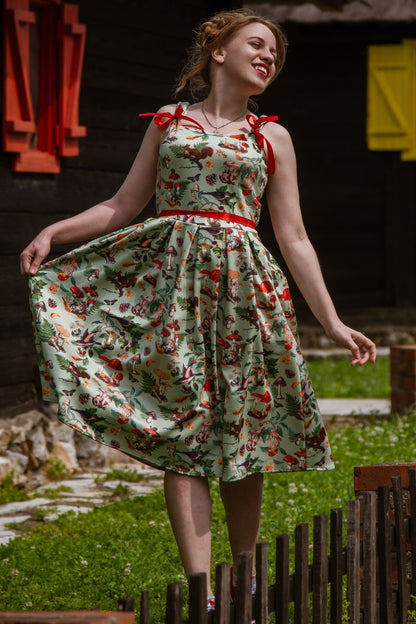 Amanda Woodland Flared Dress In Tea Green